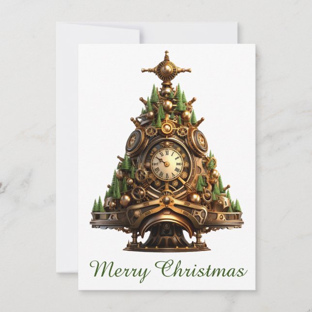 Steampunk Christmas Tree Greeting Card (Front)