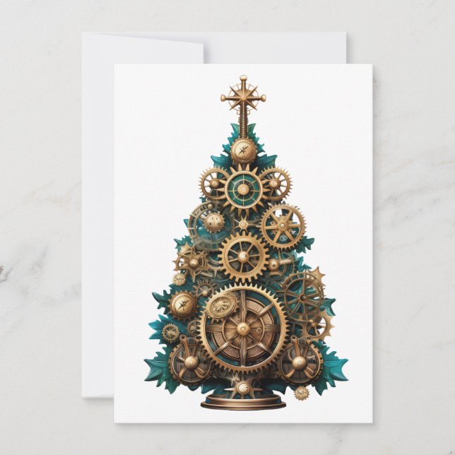 Steampunk Christmas Tree Greeting Card (Front)