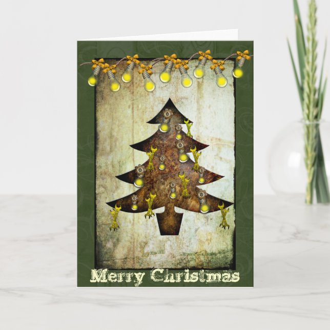 Steampunk Christmas Tree Holiday Card (Front)