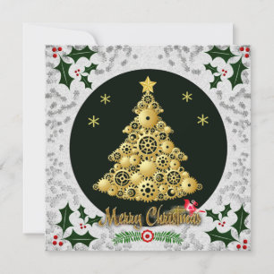 steampunk christmas tree holiday greetings card