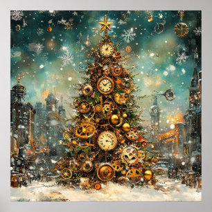 Steampunk Christmas Tree Poster