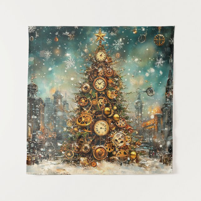 Steampunk Christmas Tree Tapestry (Front)
