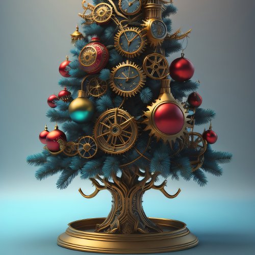 Steampunk Christmas tree with metal gears Tissue Paper