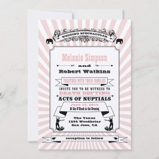 Steampunk Circus Wedding Invitation Blush (Front)