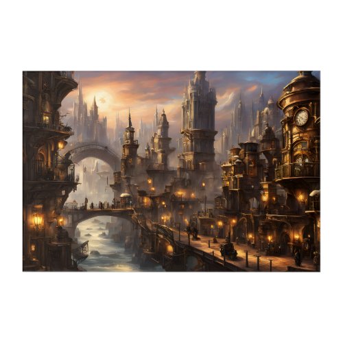 Steampunk City at Twilight Acrylic Print