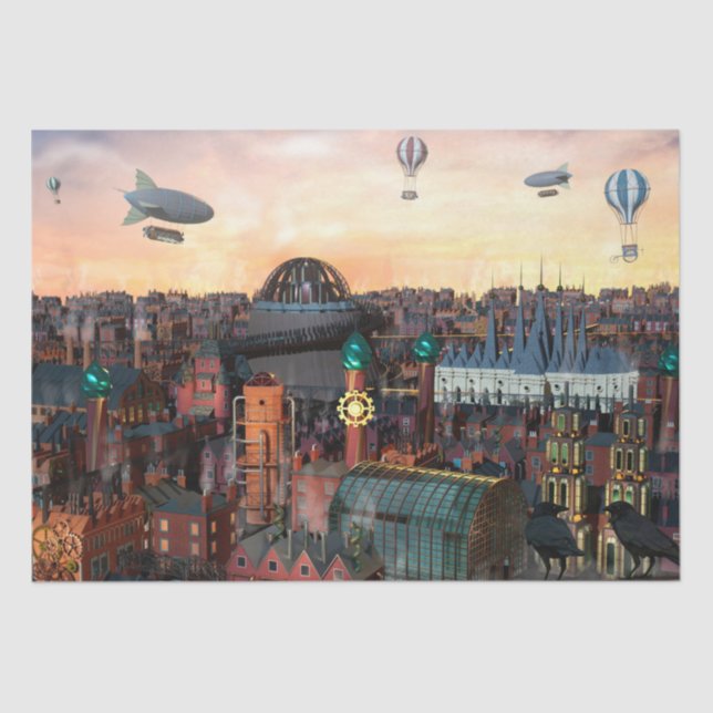 Steampunk City Buildings Decoupage 15x20 Tissue Paper (Front)