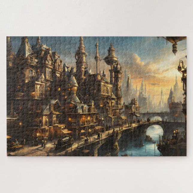 Steampunk City by the River Jigsaw Puzzle (Horizontal)