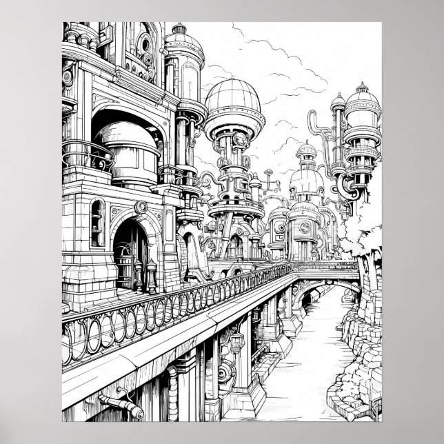 Steampunk City Coloring Poster (Front)
