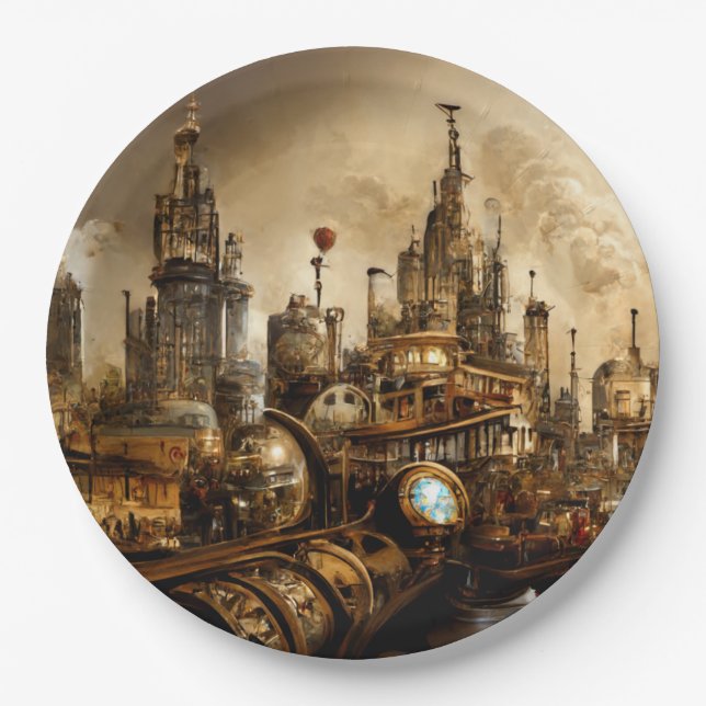 Steampunk City Paper Plates (Front)