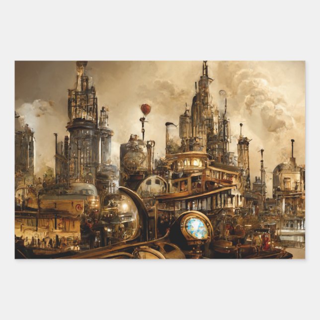 Steampunk City Wrapping Paper Sheets (Front)