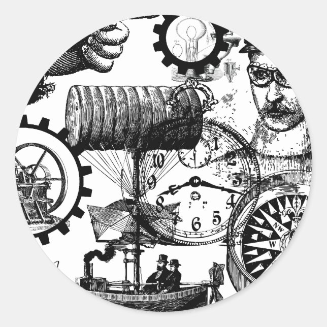 steampunk classic round sticker (Front)