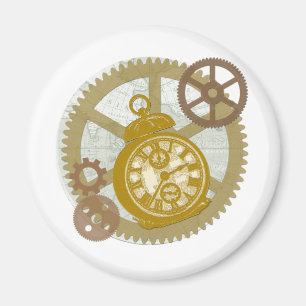 Steampunk Clock and Gears Magnet