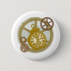 Steampunk Clock and Gears Pinback Button