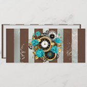 Steampunk Clock and Turquoise Roses on Striped (Front/Back)