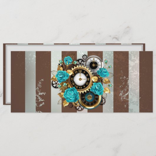 Steampunk Clock and Turquoise Roses on Striped (Front/Back)