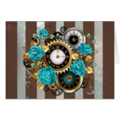 Steampunk Clock and Turquoise Roses on Striped (Front Horizontal)