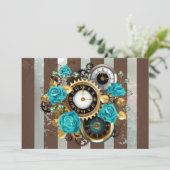 Steampunk Clock and Turquoise Roses on Striped (Standing Front)