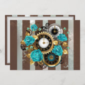 Steampunk Clock and Turquoise Roses on Striped (Front/Back)