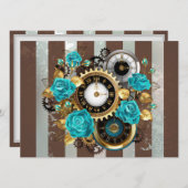 Steampunk Clock and Turquoise Roses on Striped (Front/Back)
