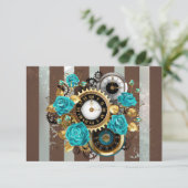 Steampunk Clock and Turquoise Roses on Striped (Standing Front)