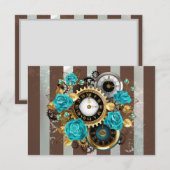 Steampunk Clock and Turquoise Roses on Striped (Front/Back)