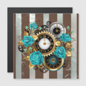 Steampunk Clock and Turquoise Roses on Striped (Front/Back)