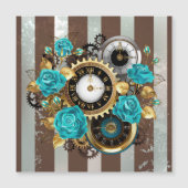 Steampunk Clock and Turquoise Roses on Striped (Front)