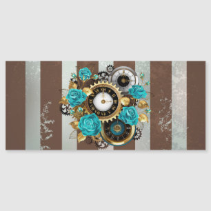 Steampunk Clock and Turquoise Roses on Striped