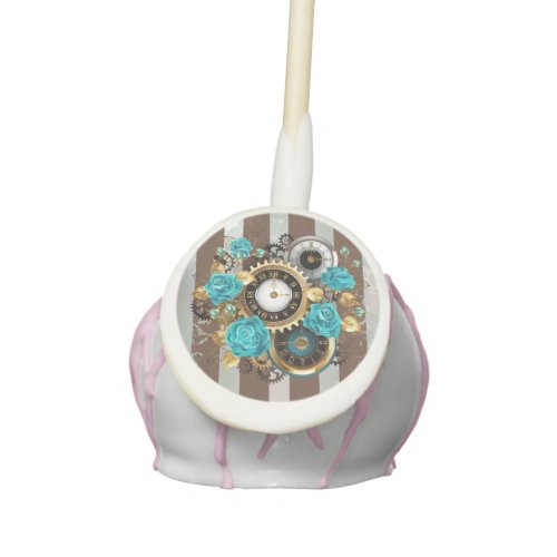 Steampunk Clock and Turquoise Roses on Striped Cake Pops