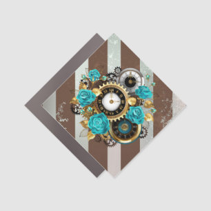 Steampunk Clock and Turquoise Roses on Striped Car Magnet