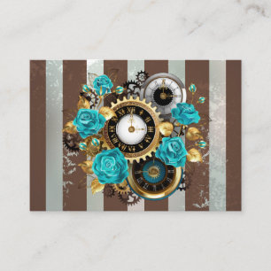 Steampunk Clock and Turquoise Roses on Striped Enclosure Card