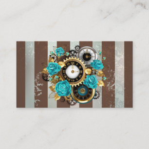 Steampunk Clock and Turquoise Roses on Striped Enclosure Card