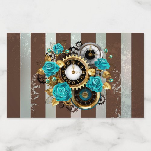 Steampunk Clock and Turquoise Roses on Striped Envelope Liner