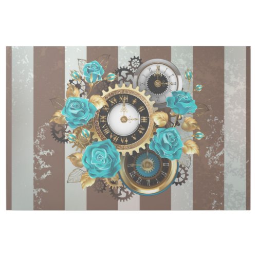 Steampunk Clock and Turquoise Roses on Striped Gallery Wrap