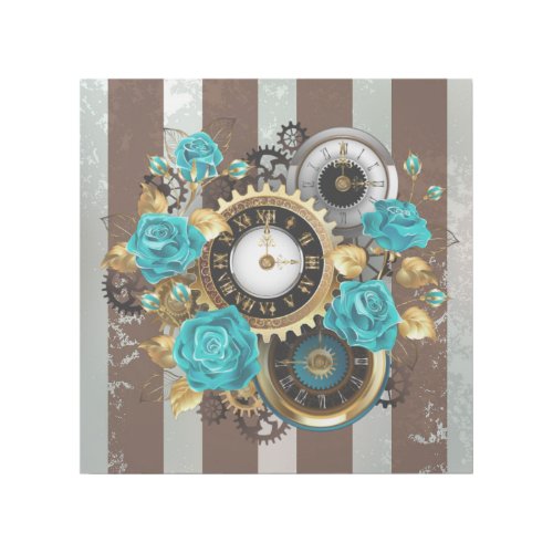 Steampunk Clock and Turquoise Roses on Striped Gallery Wrap