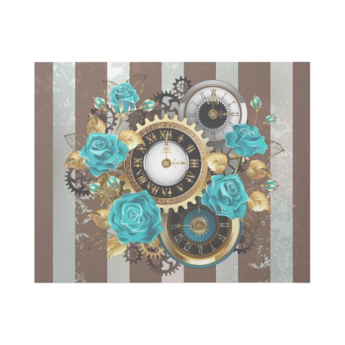 Steampunk Clock and Turquoise Roses on Striped Gallery Wrap