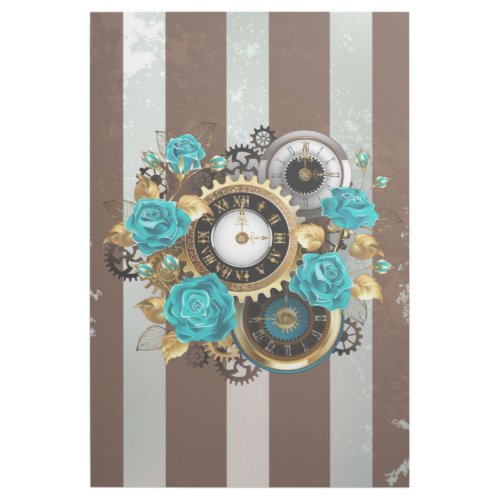 Steampunk Clock and Turquoise Roses on Striped Gallery Wrap