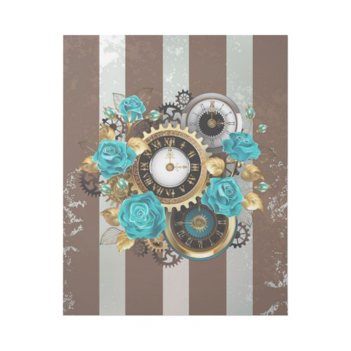 Steampunk Clock and Turquoise Roses on Striped Gallery Wrap