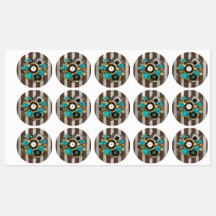 Steampunk Clock and Turquoise Roses on Striped Kids' Labels