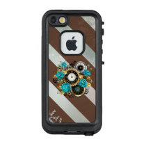 Steampunk Clock and Turquoise Roses on Striped LifeProof FRĒ iPhone SE/5/5s Case
