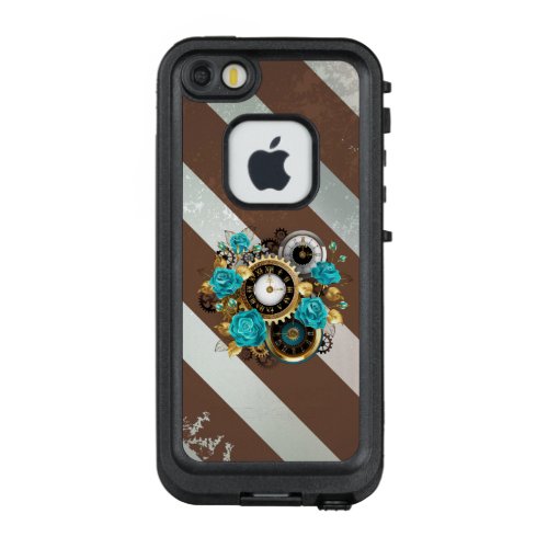 Steampunk Clock and Turquoise Roses on Striped LifeProof FRĒ iPhone SE55s Case
