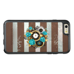 Steampunk Clock and Turquoise Roses on Striped OtterBox iPhone 6/6s Plus Case
