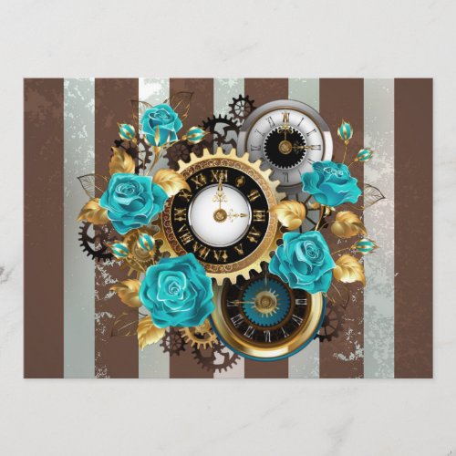 Steampunk Clock and Turquoise Roses on Striped Program