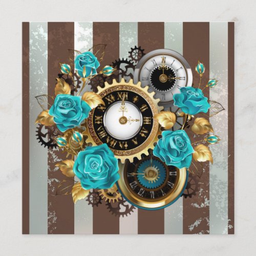 Steampunk Clock and Turquoise Roses on Striped Program