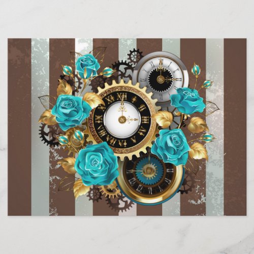 Steampunk Clock and Turquoise Roses on Striped Program