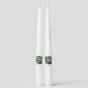 Steampunk Clock and Turquoise Roses on Striped Taper Candle