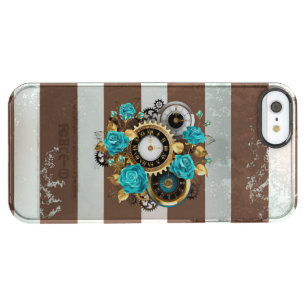 Steampunk Clock and Turquoise Roses on Striped Clear iPhone SE/5/5s Case