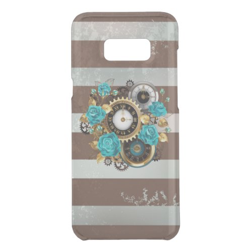 Steampunk Clock and Turquoise Roses on Striped Uncommon Samsung Galaxy S8 Case