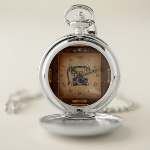 Steampunk Clock~Antique Telephone~Roman Numerals~ Pocket Watch