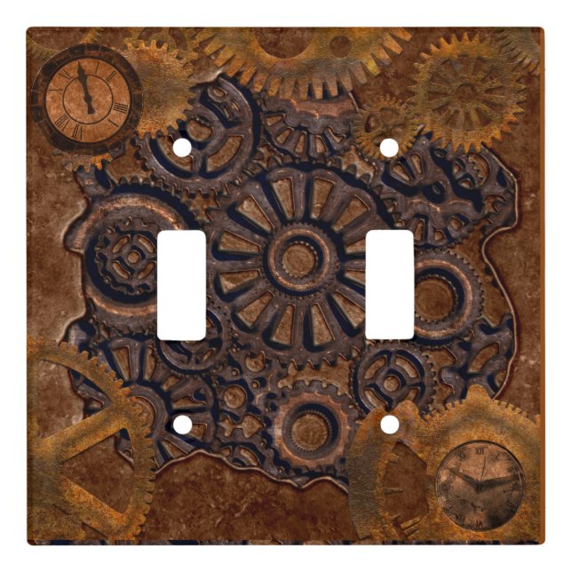 Steampunk Clock Black, Brass, Brown Light Switch Cover (Front)